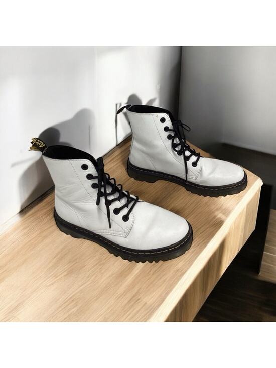 Dr. Martens Shoes - Dr Martens Women's White Black Luana Lace Up Combat Boots Shoes Size 8